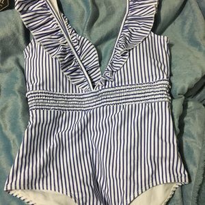 Ruffle Shirred Stripe Swimsuit